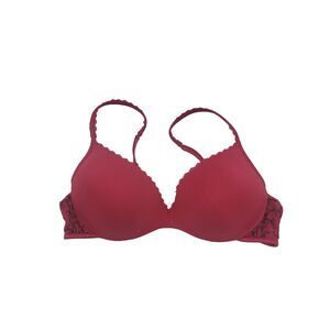 Lily Of France‎ Bra 36C Womens Pink Sheer Lace Underwired Padded Push Up